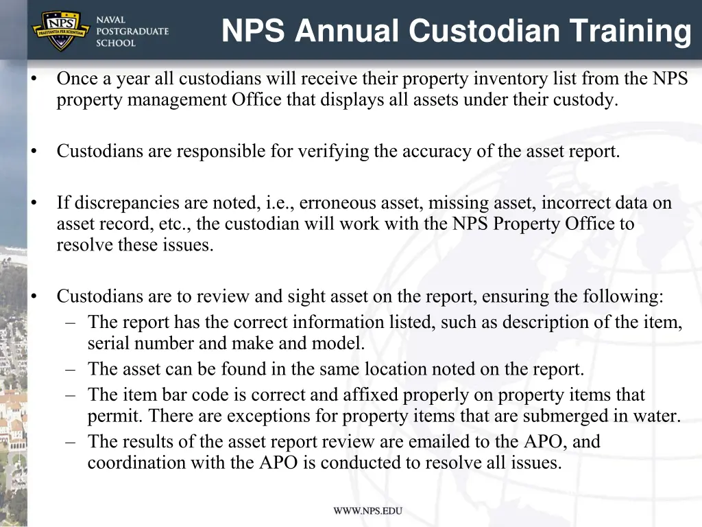 nps annual custodian training 2