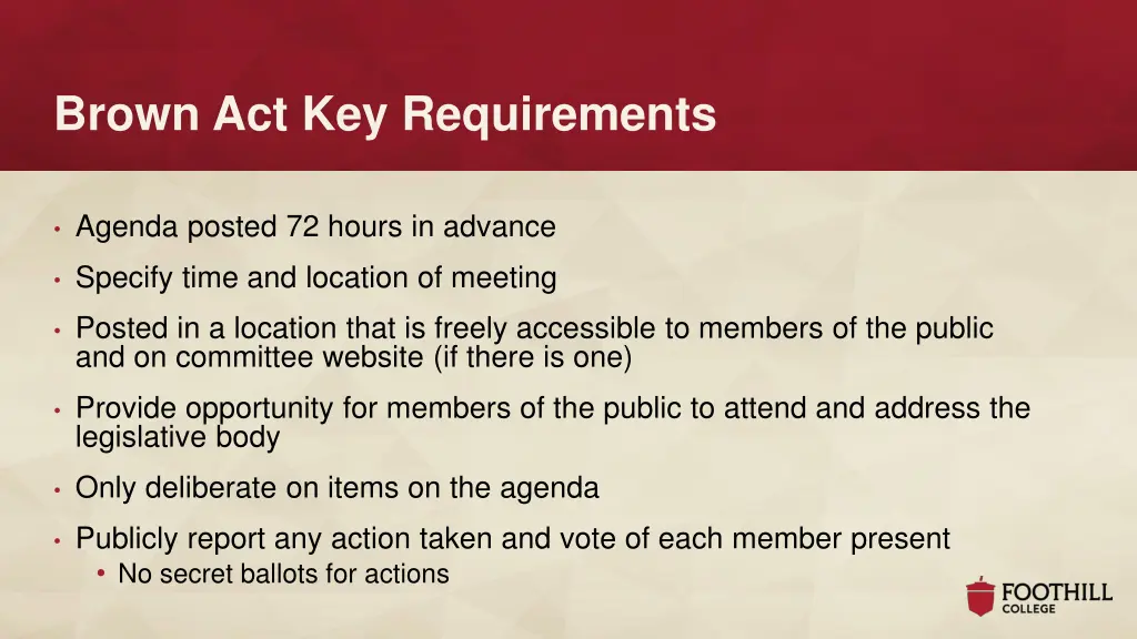 brown act key requirements