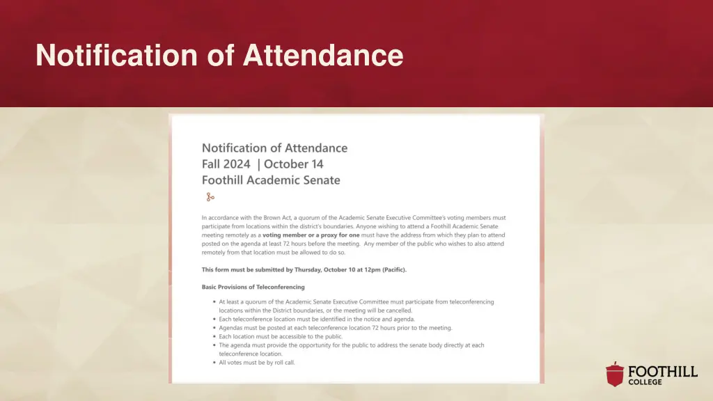 notification of attendance