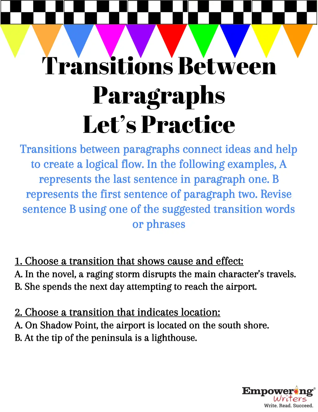 transitions between paragraphs let s practice