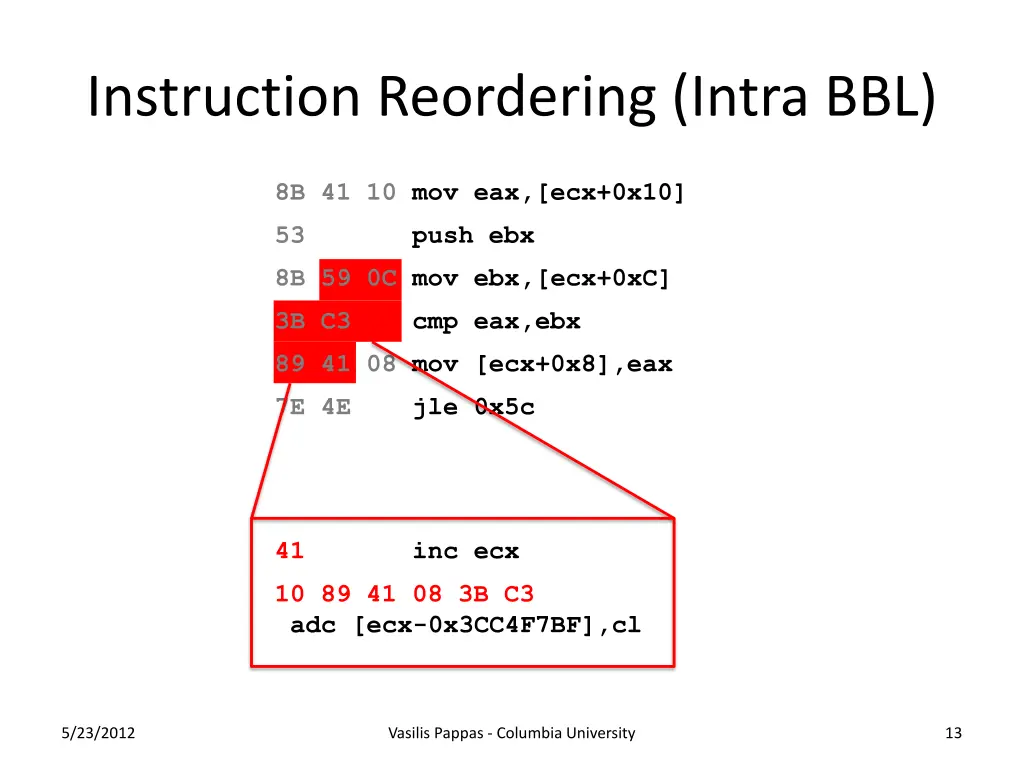 instruction reordering intra bbl 1