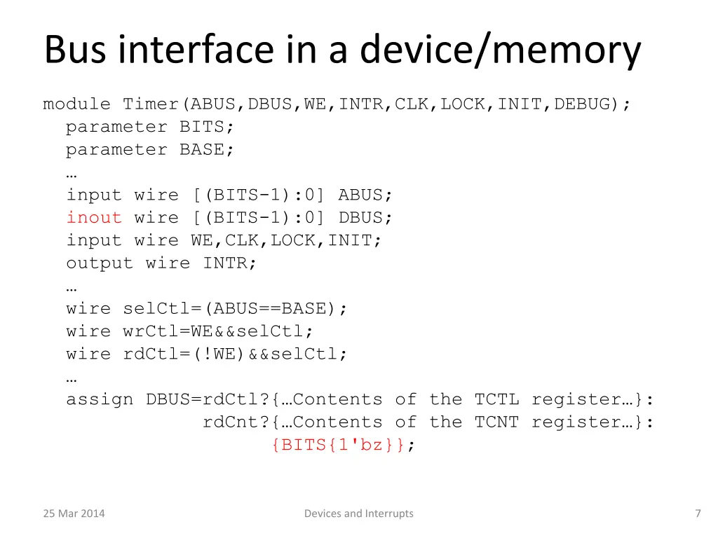 bus interface in a device memory