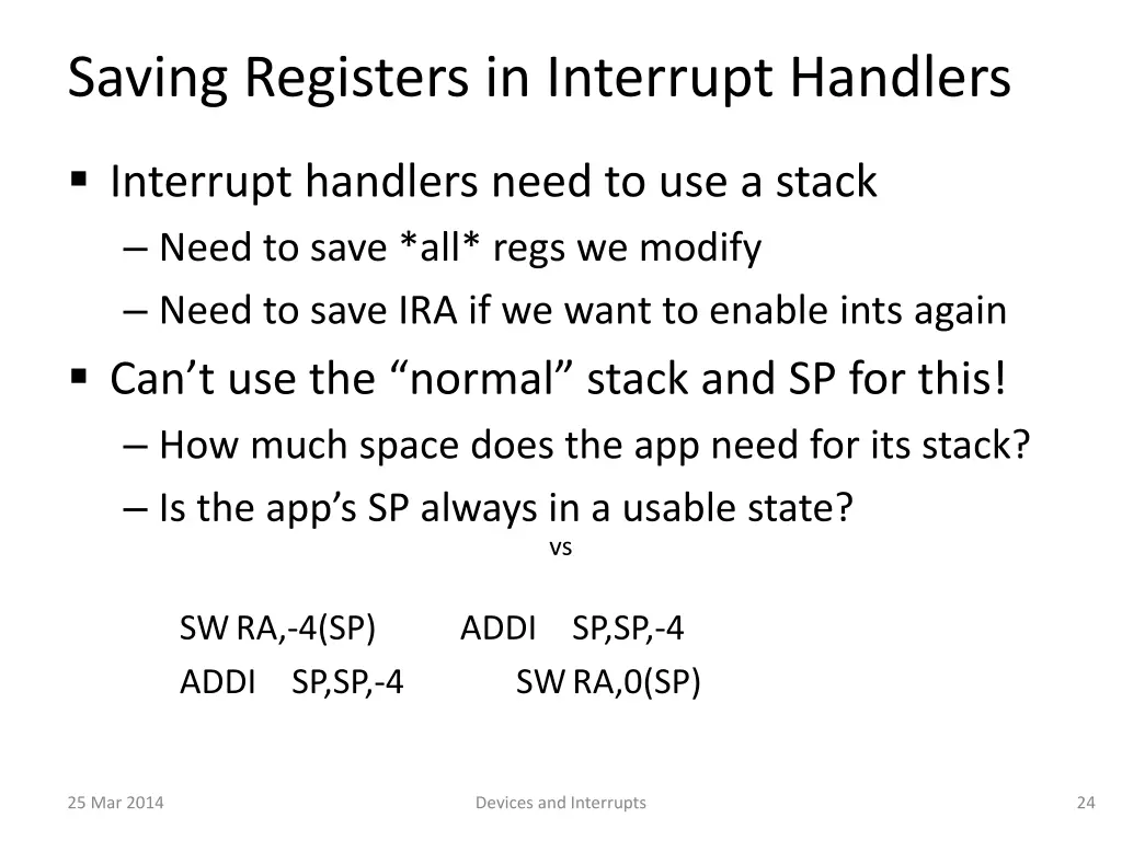 saving registers in interrupt handlers
