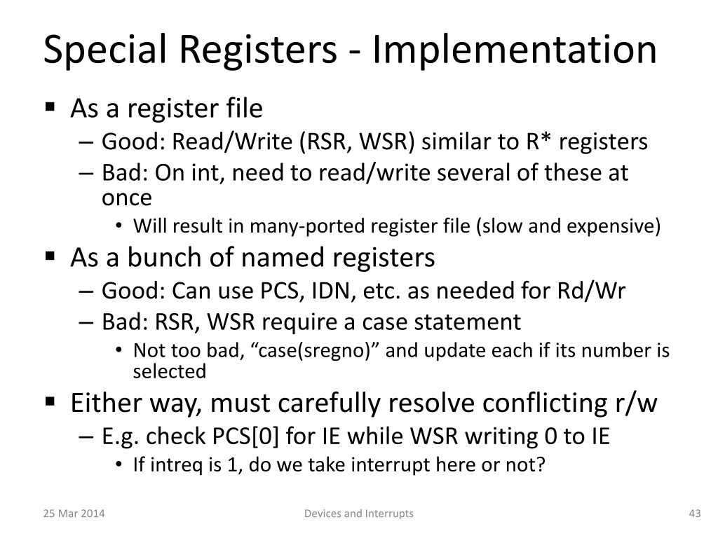 special registers implementation