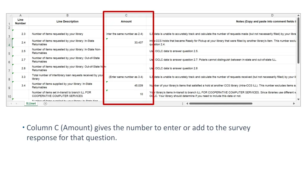 column c amount gives the number to enter