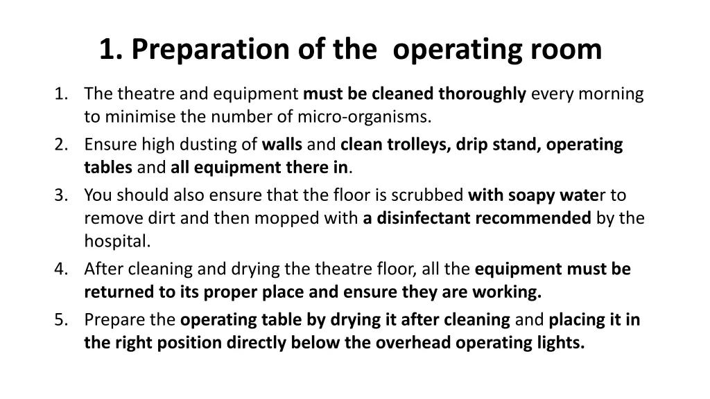 1 preparation of the operating room