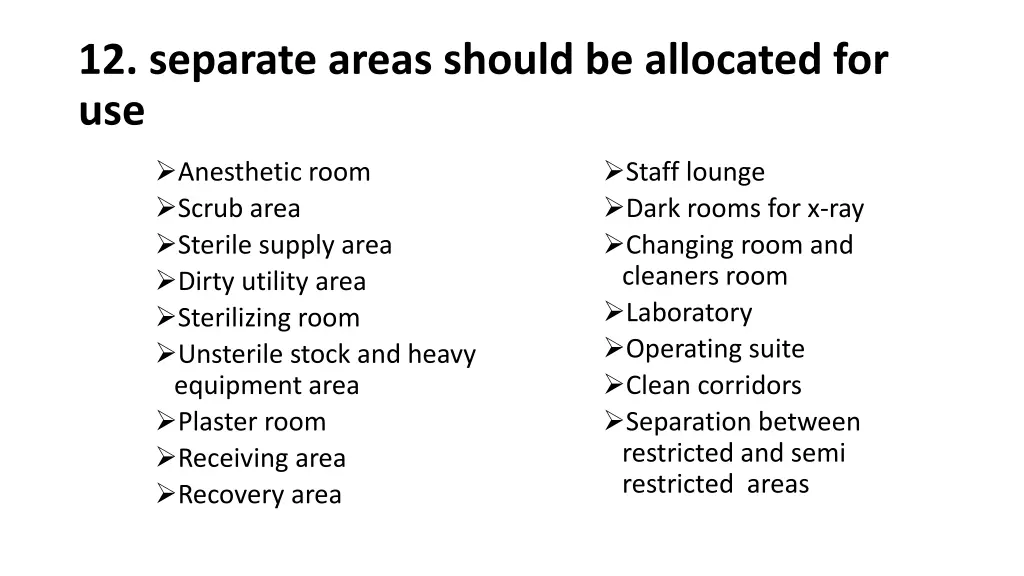 12 separate areas should be allocated for use