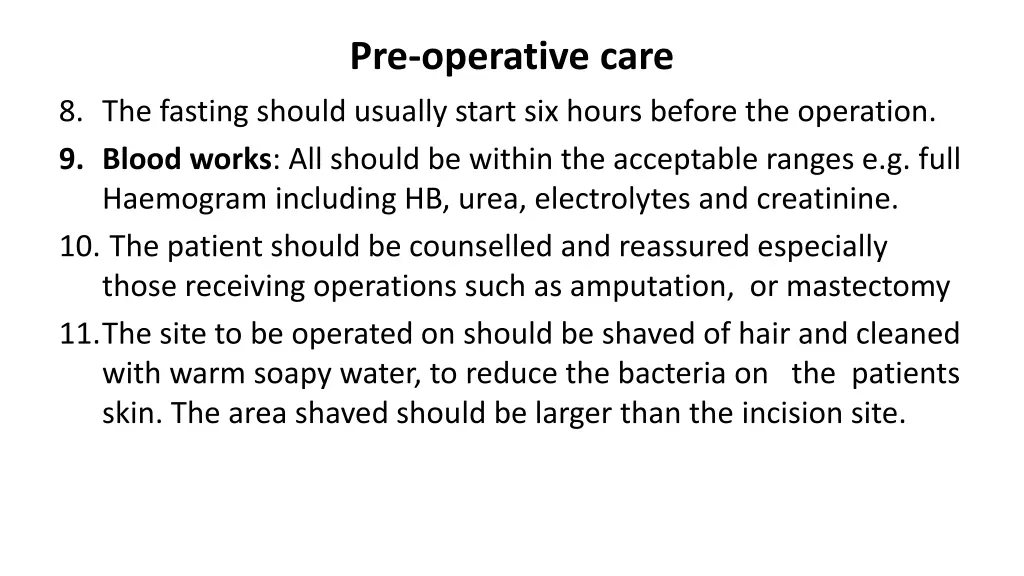 pre operative care