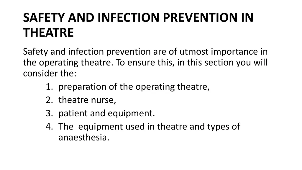 safety and infection prevention in theatre