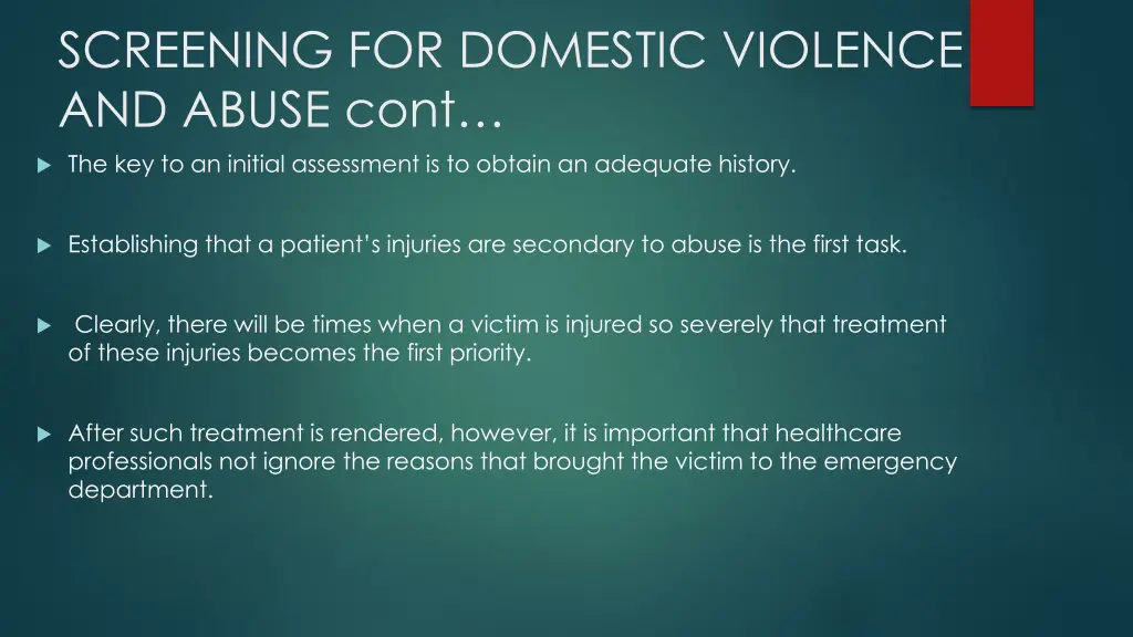 screening for domestic violence and abuse cont 3