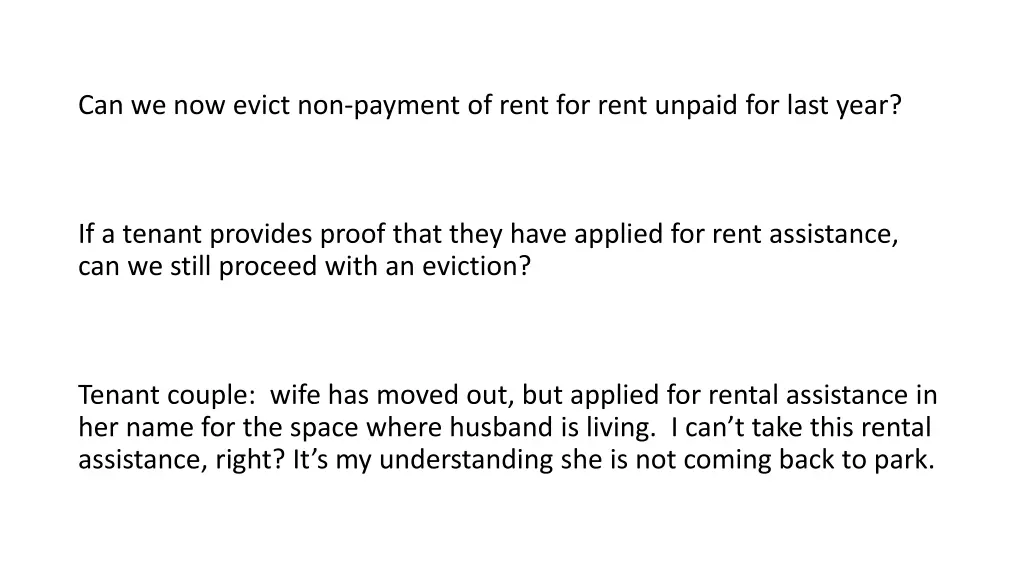 can we now evict non payment of rent for rent