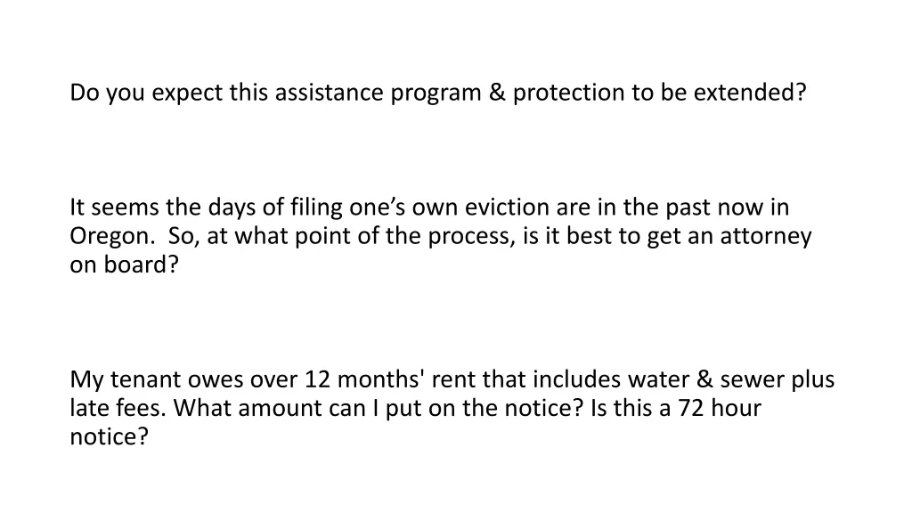 do you expect this assistance program protection
