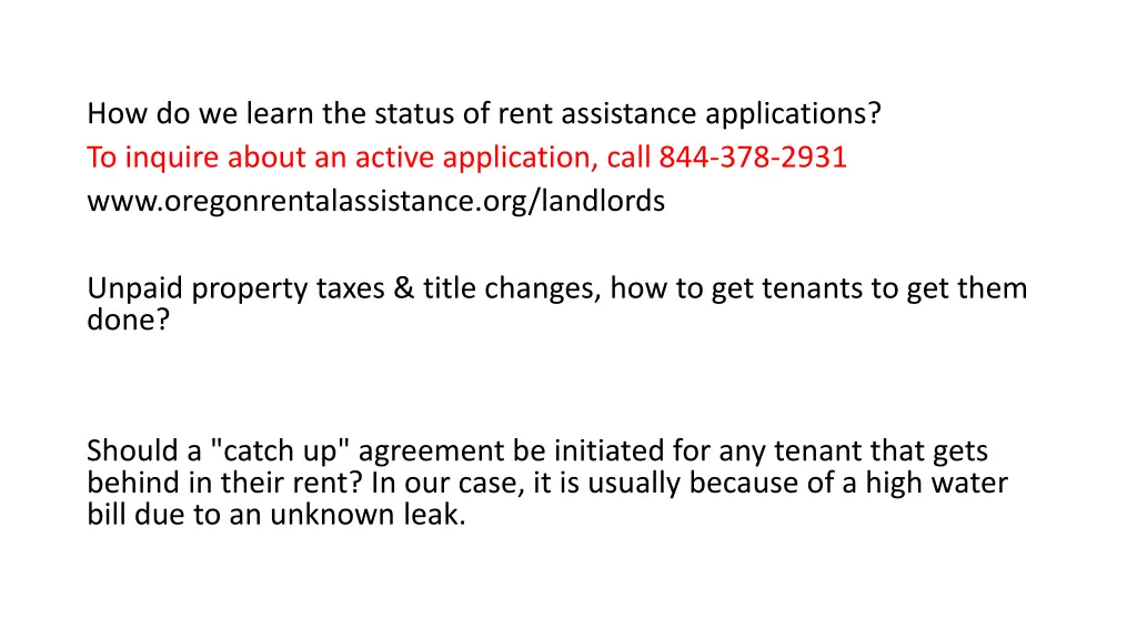 how do we learn the status of rent assistance