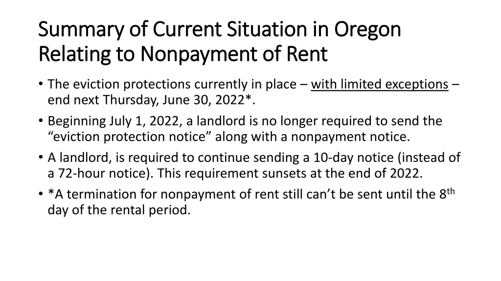 summary of current situation in oregon summary