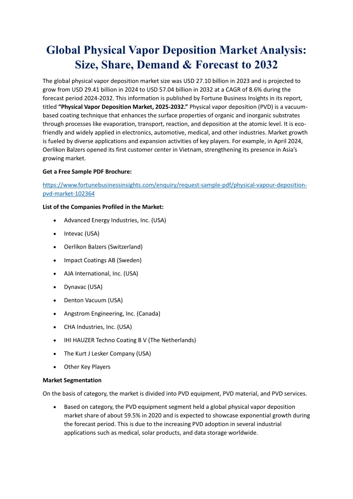 global physical vapor deposition market analysis