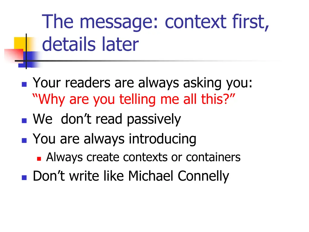 the message context first details later