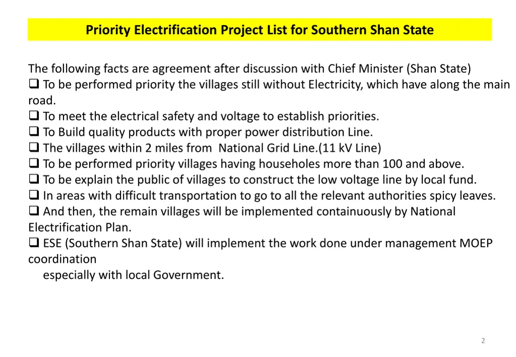 priority electrification project list