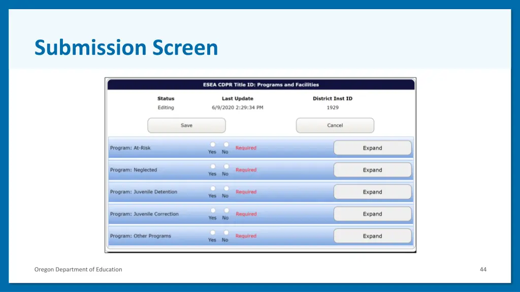 submission screen