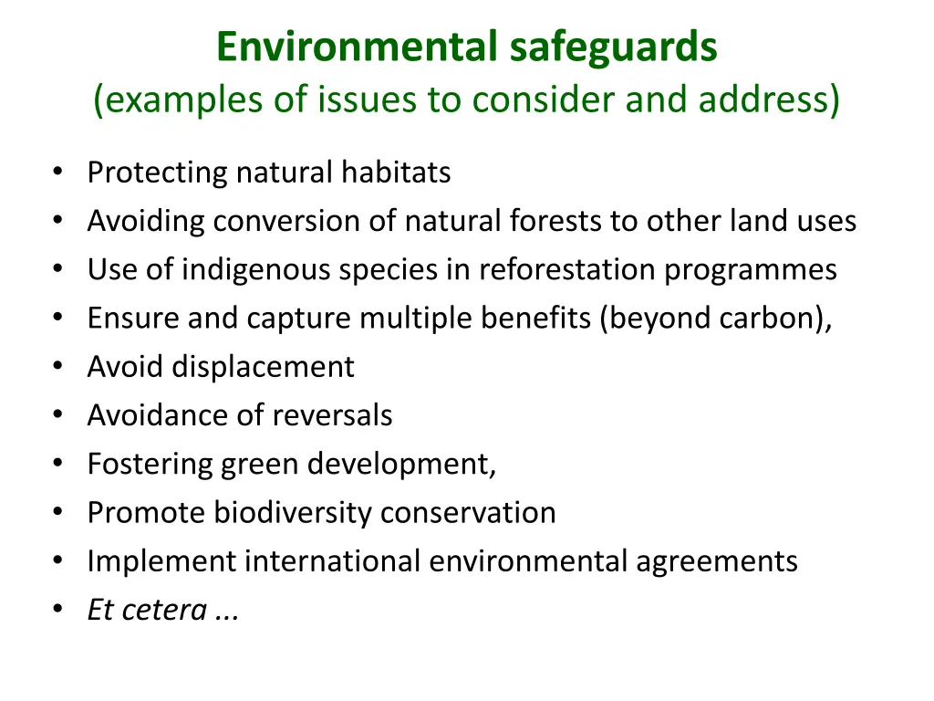 environmental safeguards examples of issues