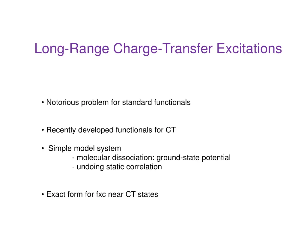 long range charge transfer excitations