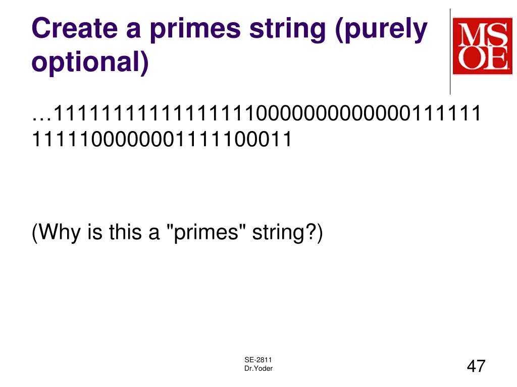 create a primes string purely optional