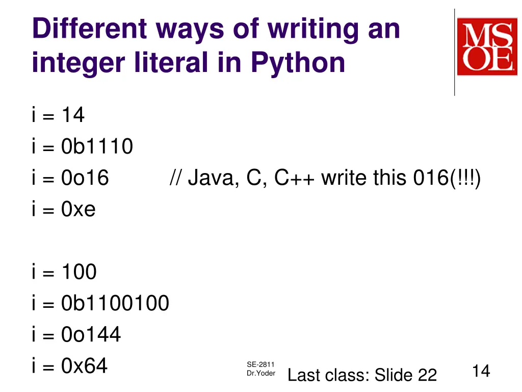 different ways of writing an integer literal
