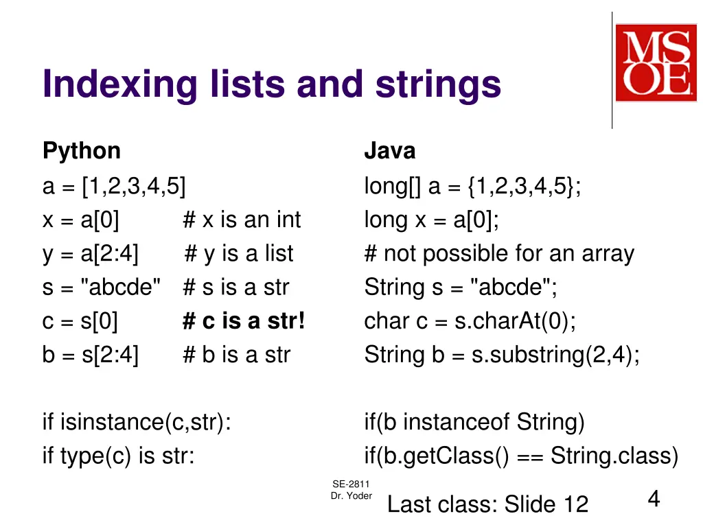 indexing lists and strings