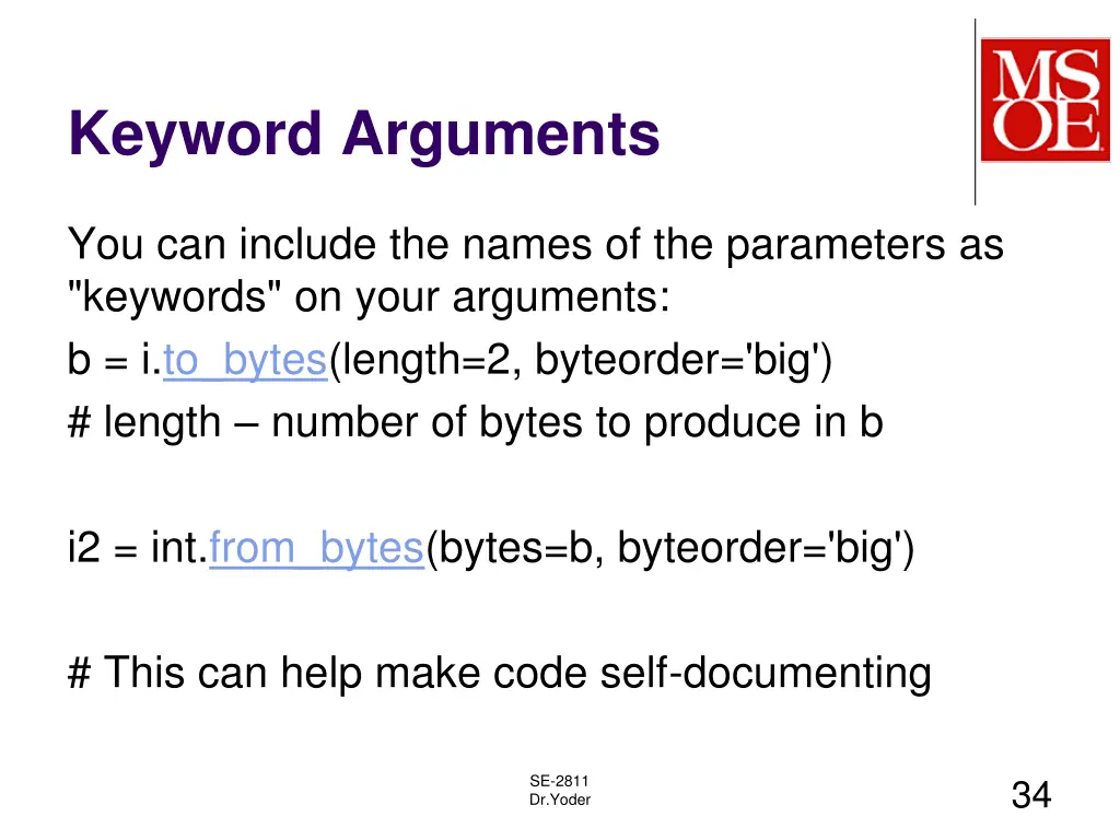 keyword arguments