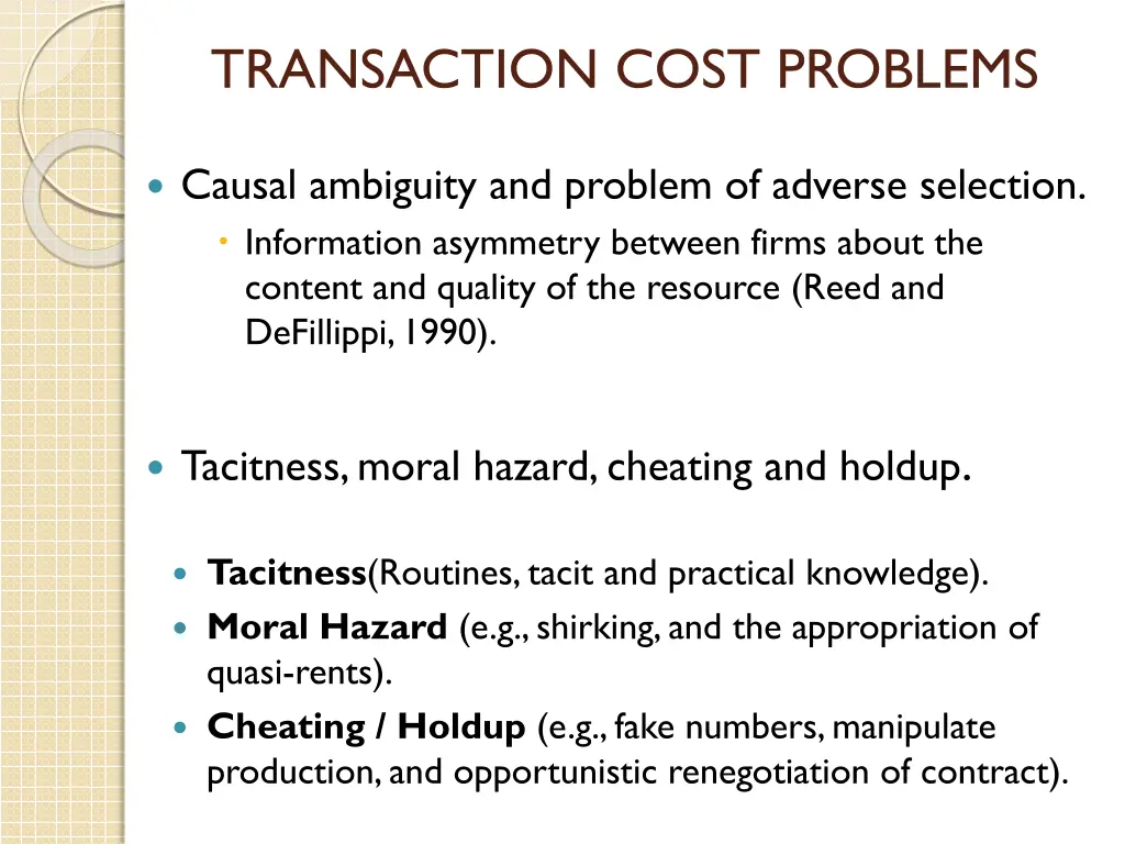 transaction cost problems
