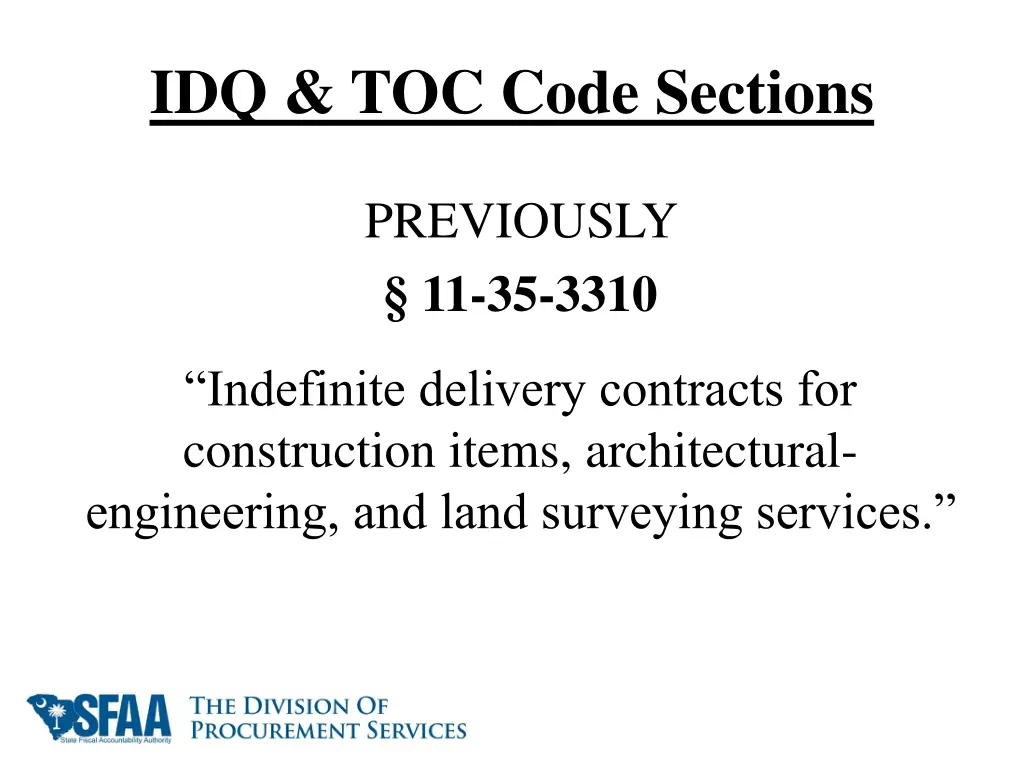 idq toc code sections