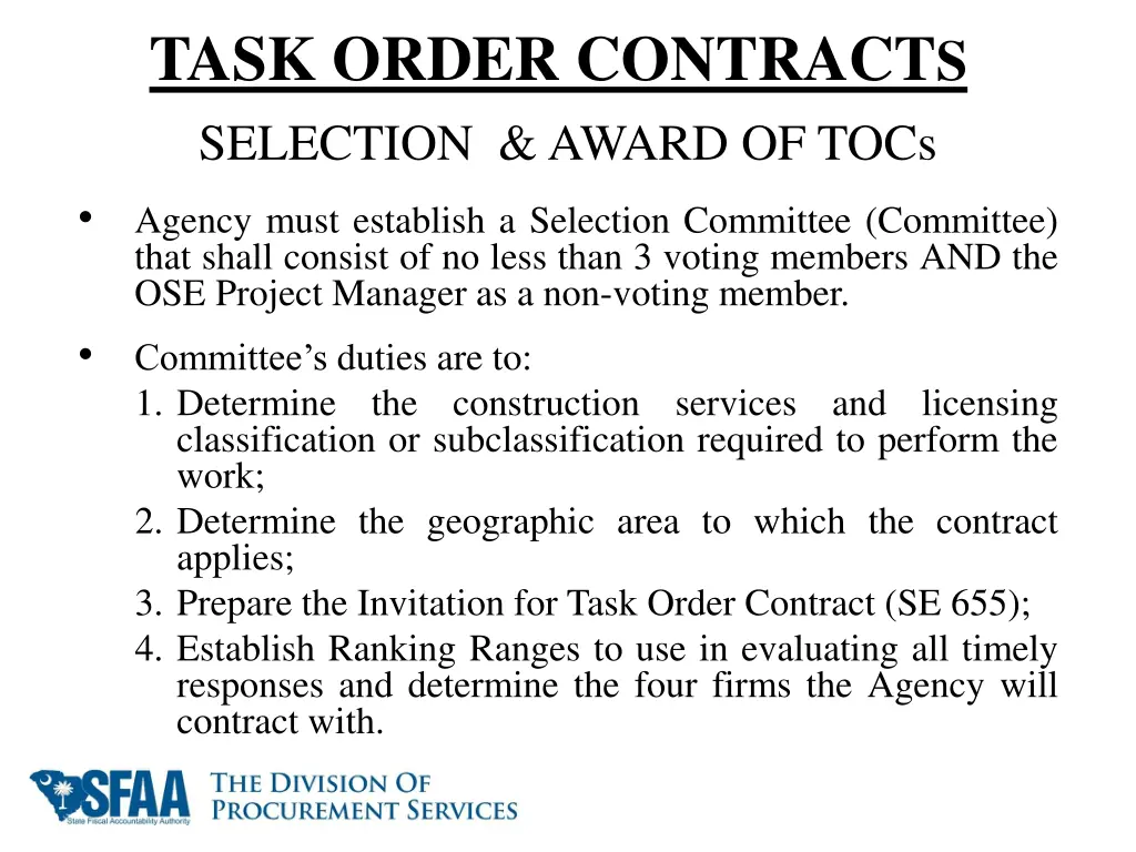 task order contract s selection award of tocs