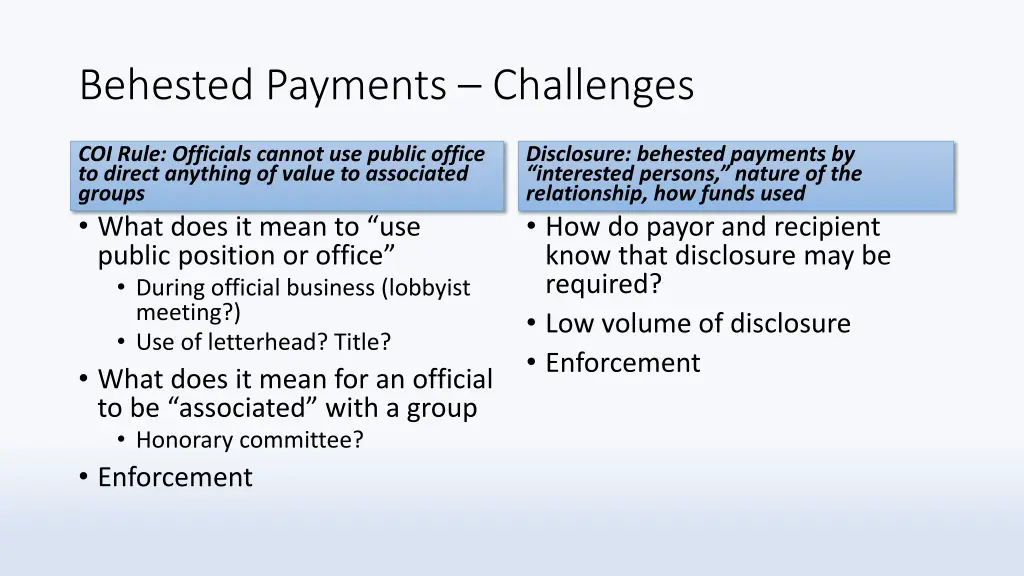 behested payments challenges