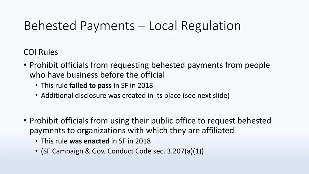behested payments local regulation