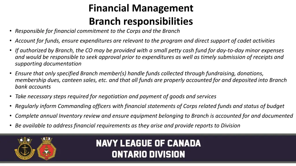 financial management branch responsibilities