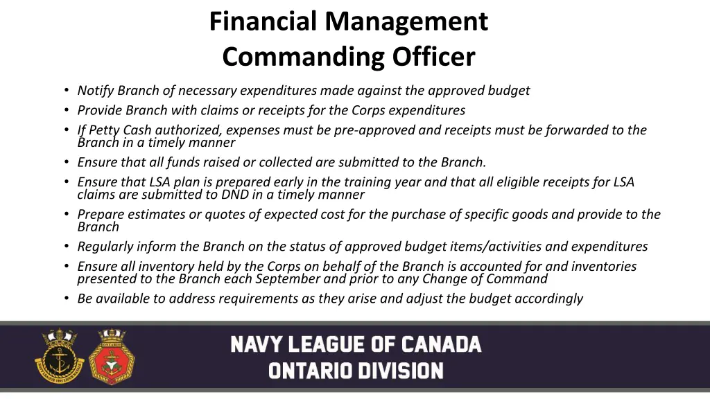 financial management commanding officer