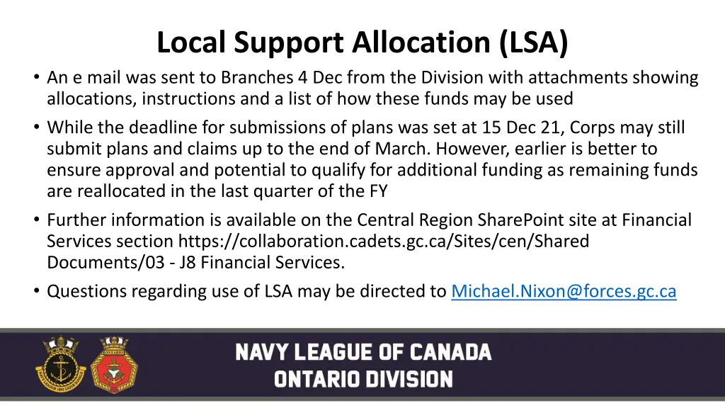 local support allocation lsa an e mail was sent