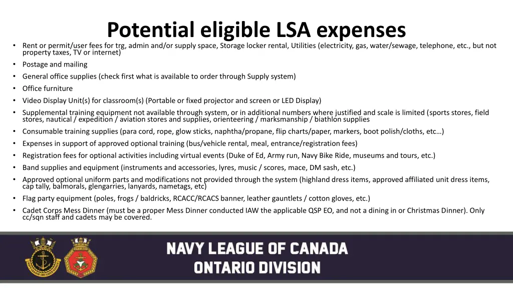potential eligible lsa expenses rent or permit