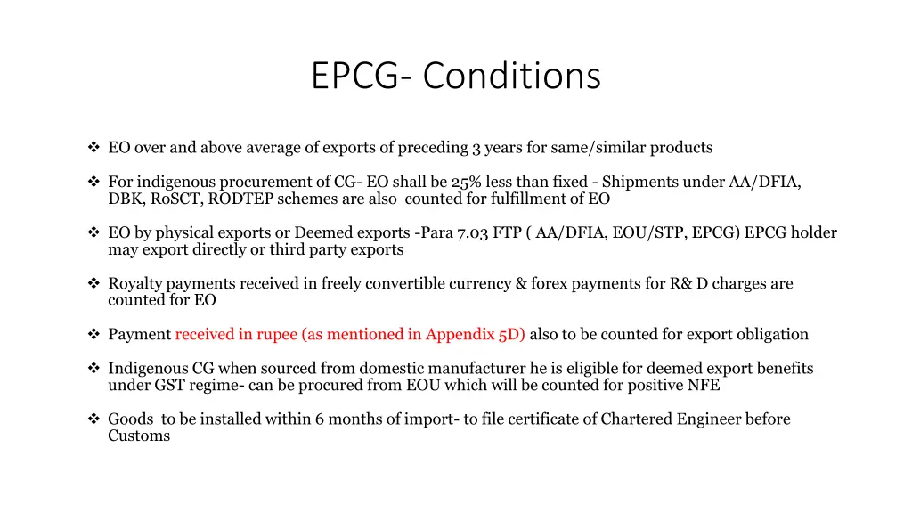 epcg conditions