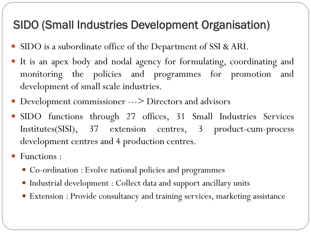 sido small industries development sido small
