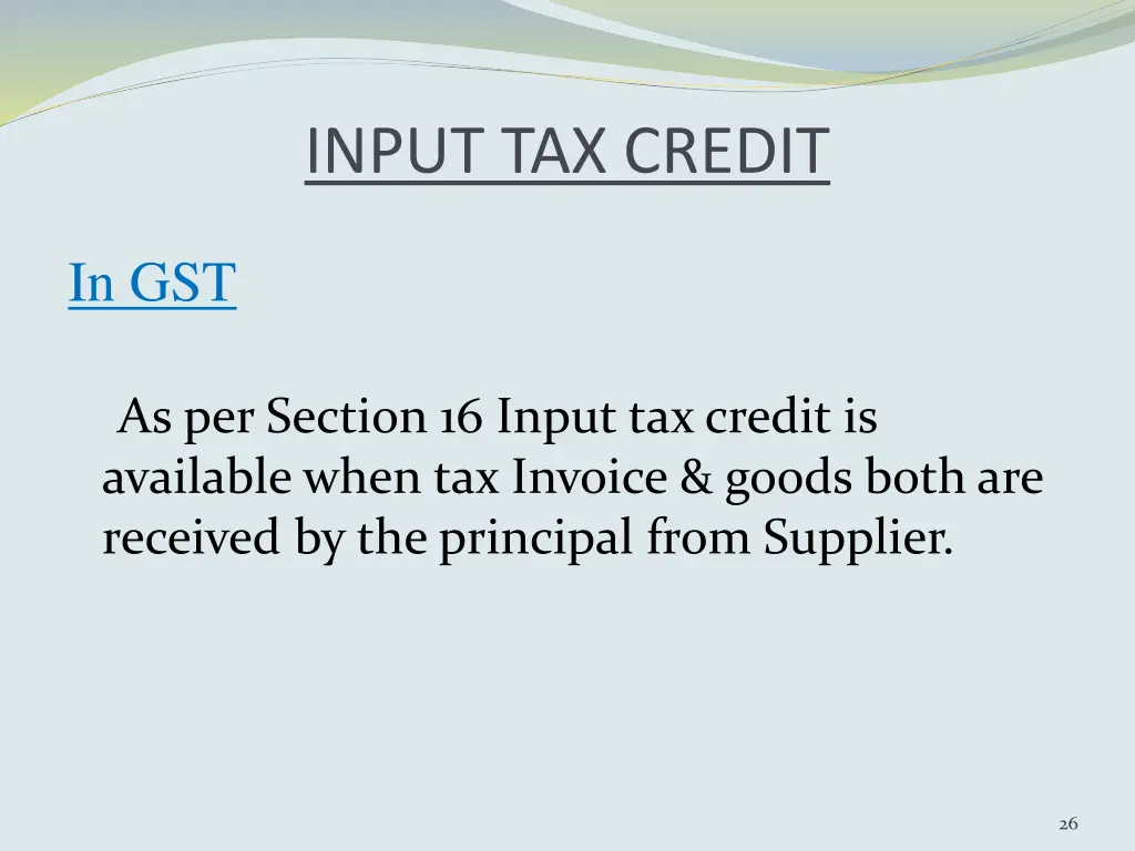 input tax credit 1