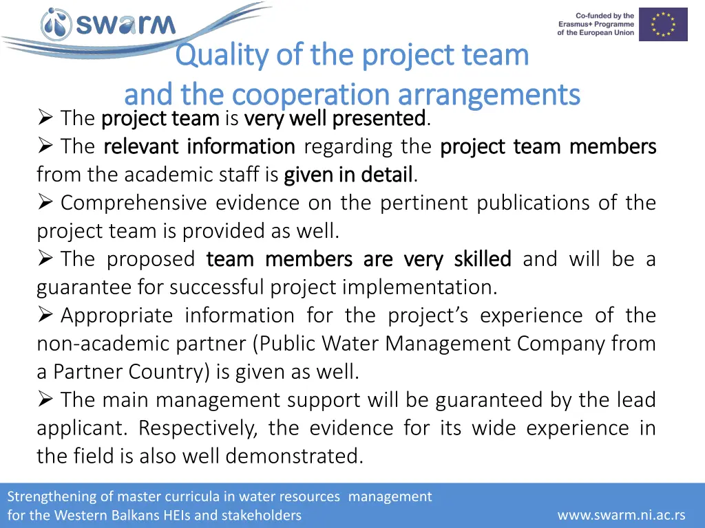 quality of the project team quality 1