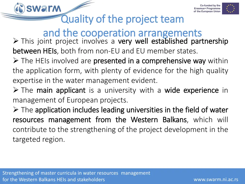 quality of the project team quality