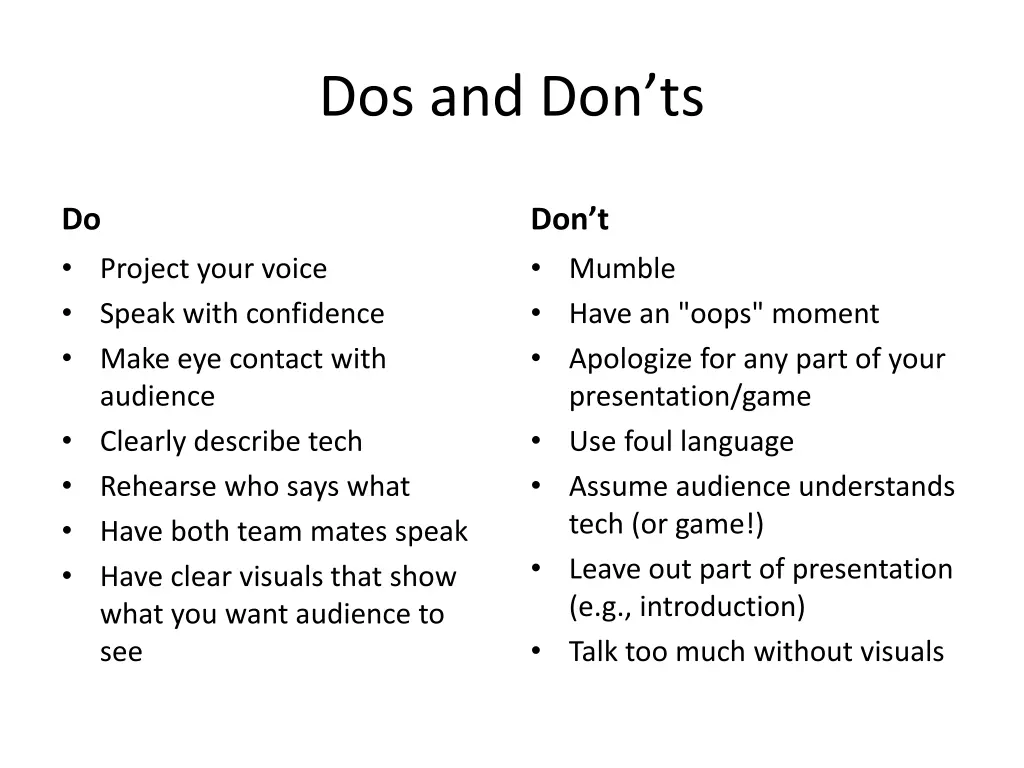 dos and don ts