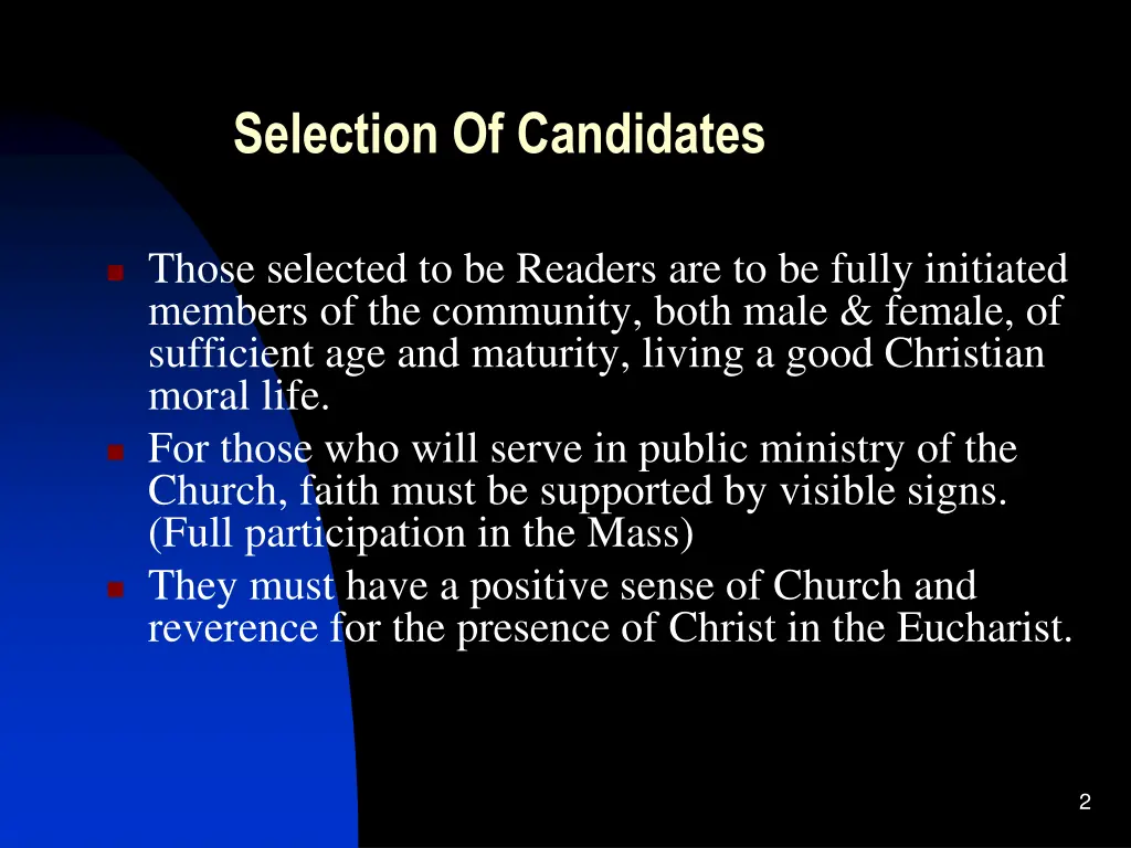 selection of candidates