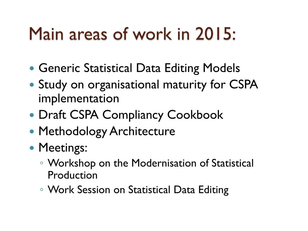 main areas of work in 2015