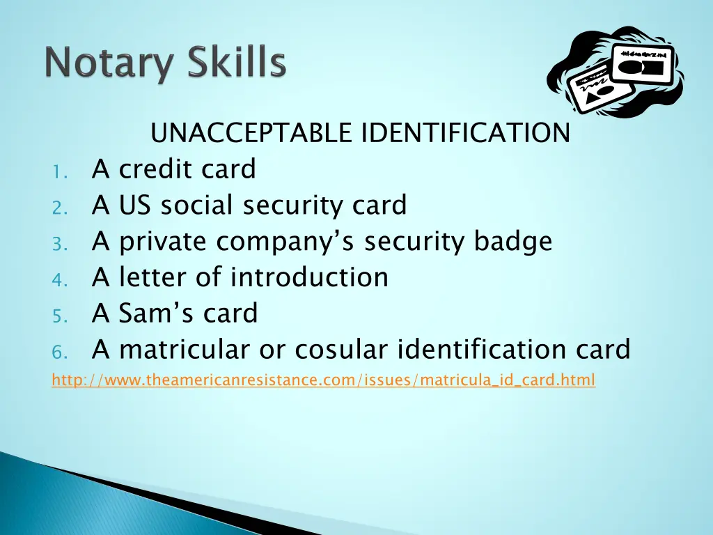 unacceptable identification 1 a credit card