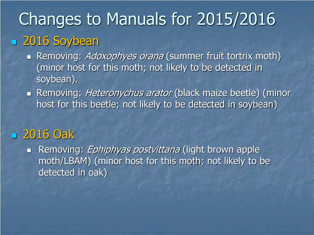 changes to manuals for 2015 2016 1