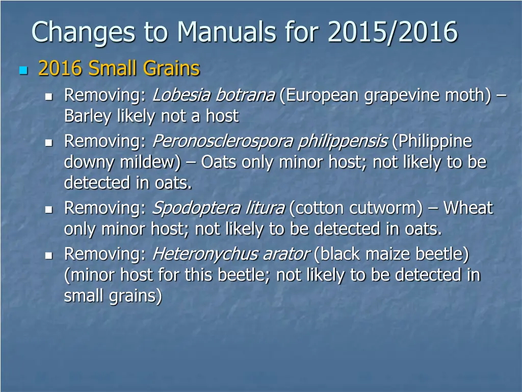 changes to manuals for 2015 2016 2