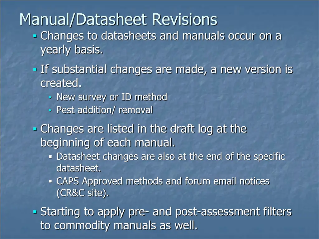 manual datasheet revisions changes to datasheets