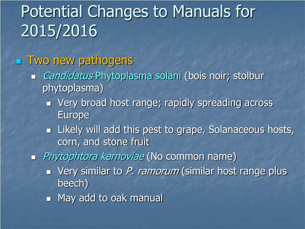 potential changes to manuals for 2015 2016